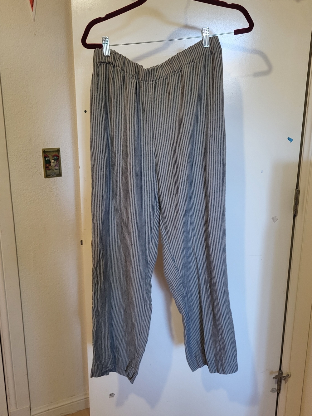 EUC, Linen Pants In Natural Stripe, Medium
